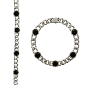 Bracciale acciaio e onice nera esagonale